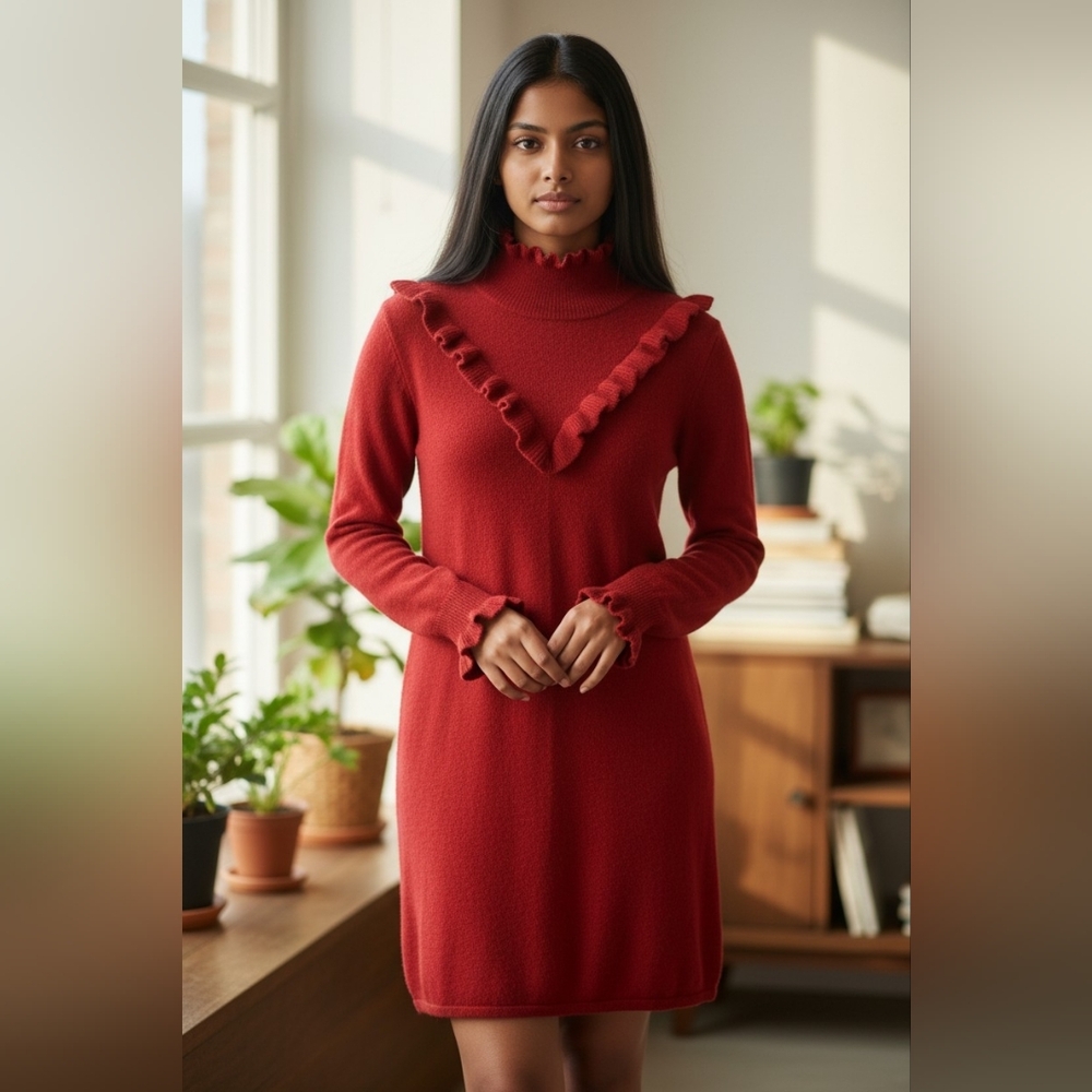 Rebecca Minkoff Women's Red Turtleneck Long Sleeve Wool Yack Blend Dress Size XS
